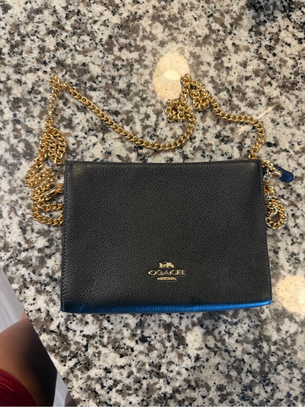 Coach Black Pebbled Leather Crossbody with Gold Chain Strap